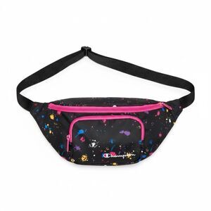CHAMPION Belt Bag Fanny Pack Black Pink Paint Splatter Design Pockets NWT